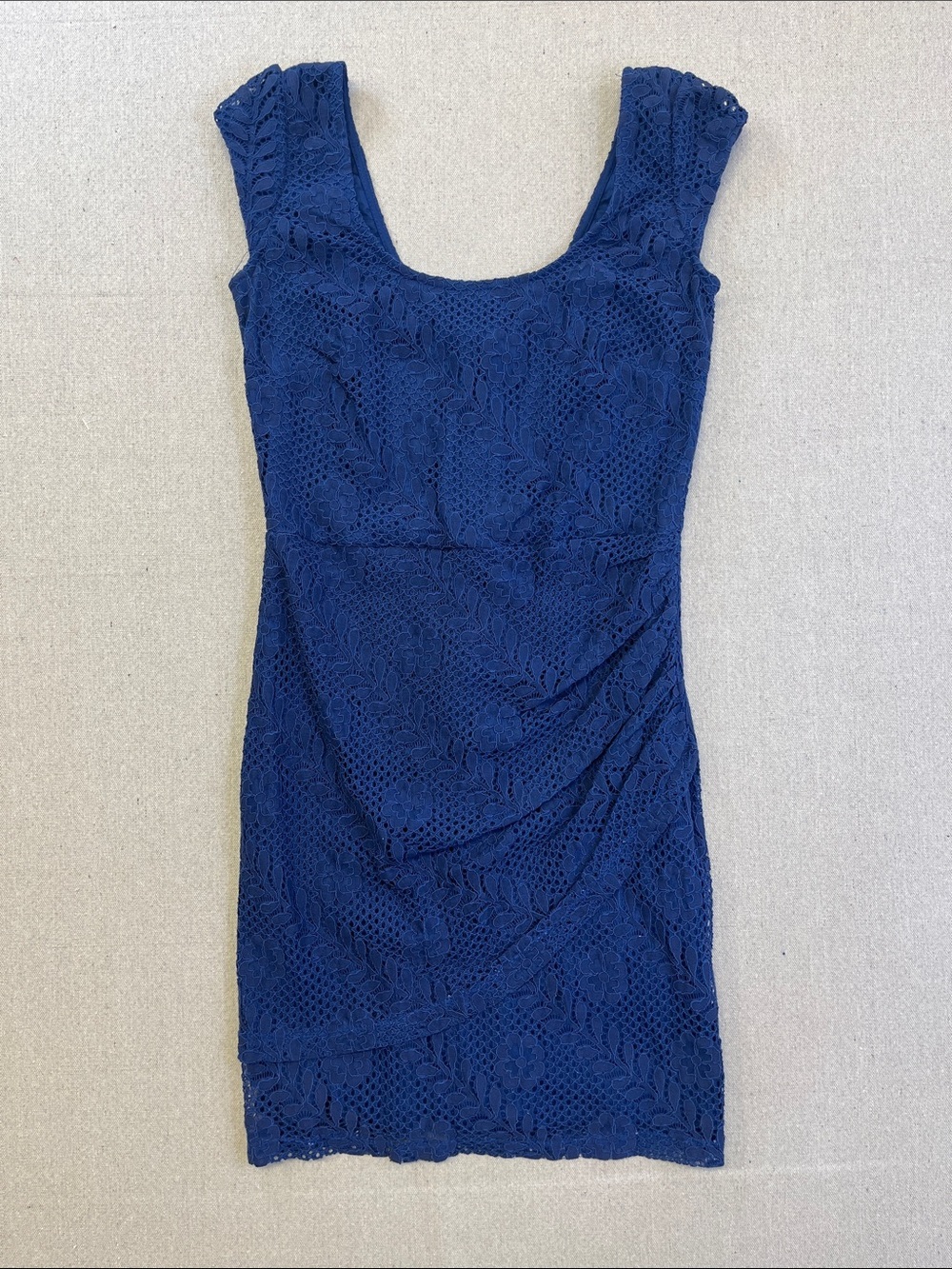 Mystic Royal Blue Lace Bodycon Mini Cocktail Dress Ruched Size Medium